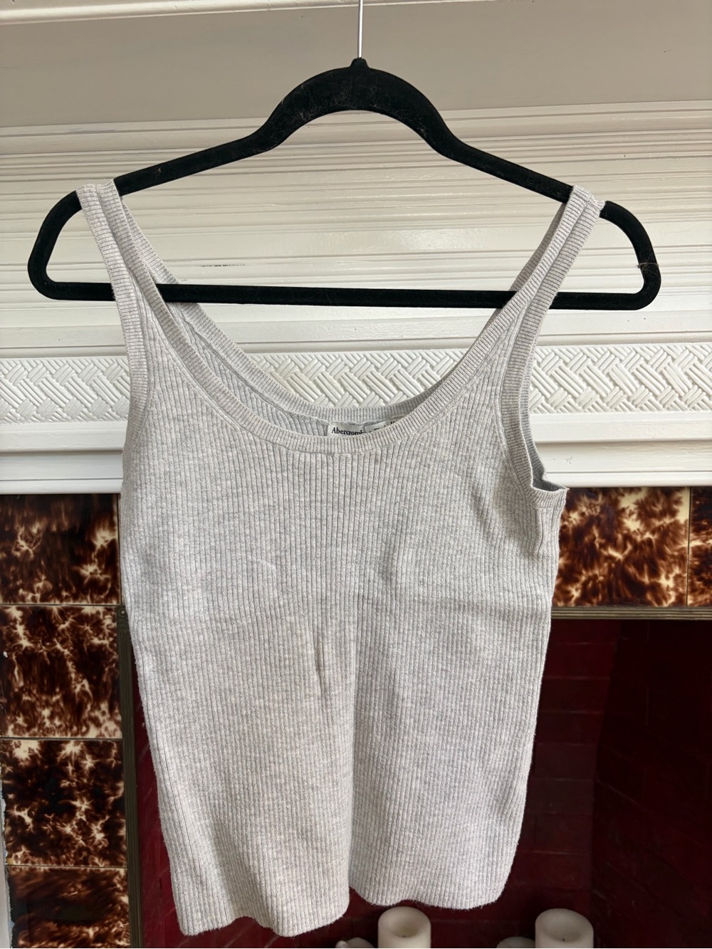 A&F Ribbed Scoop Neck Knit Tank Top - Light Gray